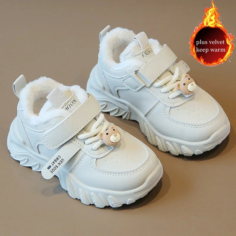 Winter Children Cotton Shoes Boys Sports Plus Velvet and Thickening Girls Dad Comfort Warm Baby Casual Sneakers 250303