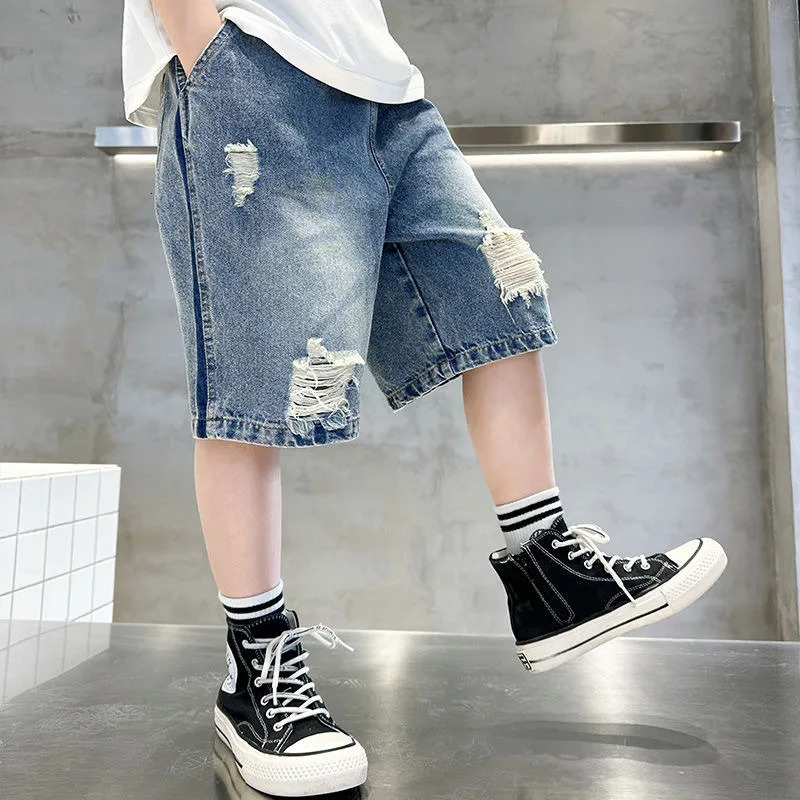 Summer Teenage Boys Denim Shorts Fashion Korean Version Kids Short Pants 4 5 6 7 8 9 10 11 12 Years Childrens Clothing 250303