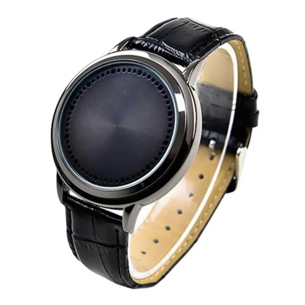 Fashion LED Touch Control Round Dial Faux Leather Band Waterproof Personality Quartz Clock Womens Watch Womens WatchXJ250304