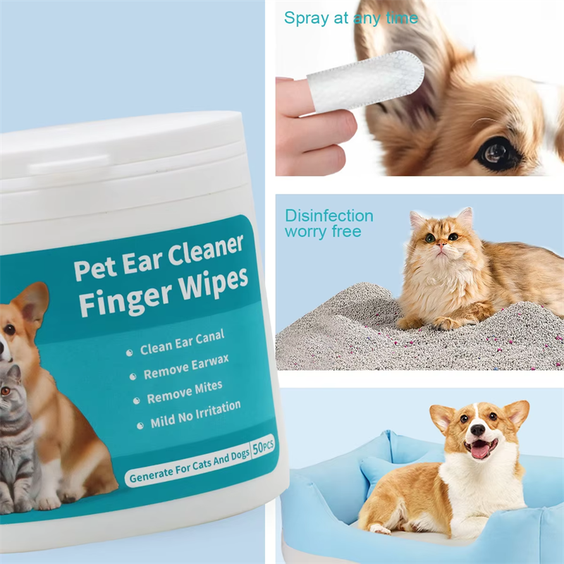 Dog Ear Cleaner Wipes Finger Wipes for Dogs Cleaning, Soothing, and Deodorizing Itchy Ears Pet Ear Relief Solution