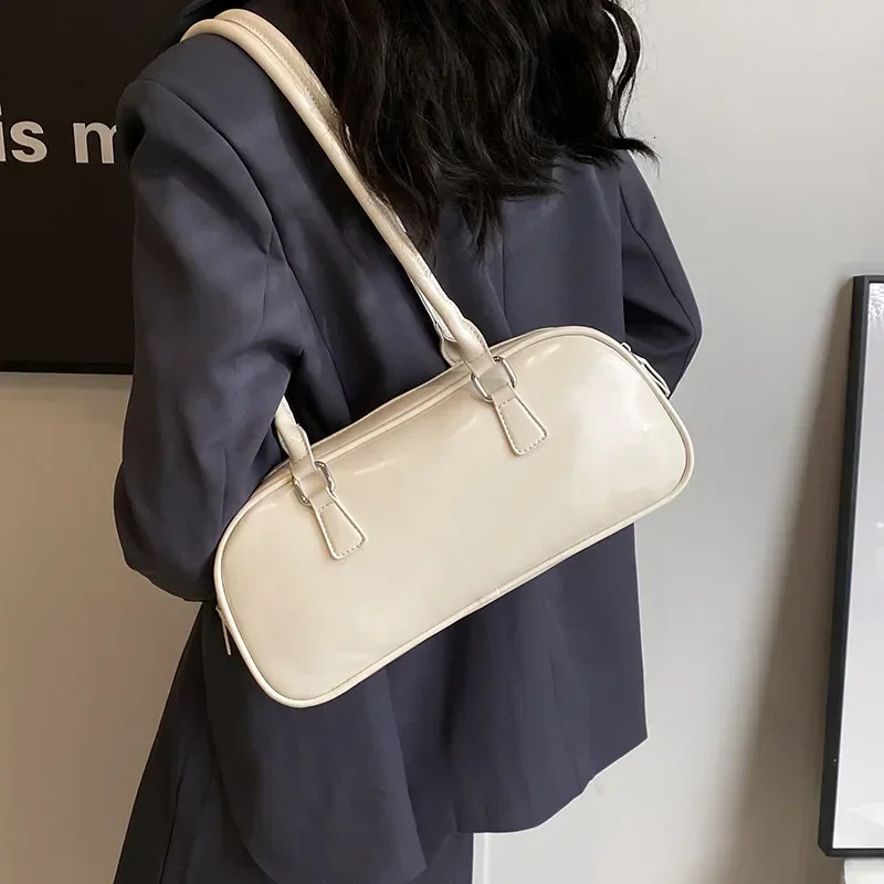 Solid Color PU Leather Underarm Bags For Women Spring Korean Fashion Retro Simple Shoulder Bag Lady Handbags And Purses 250303
