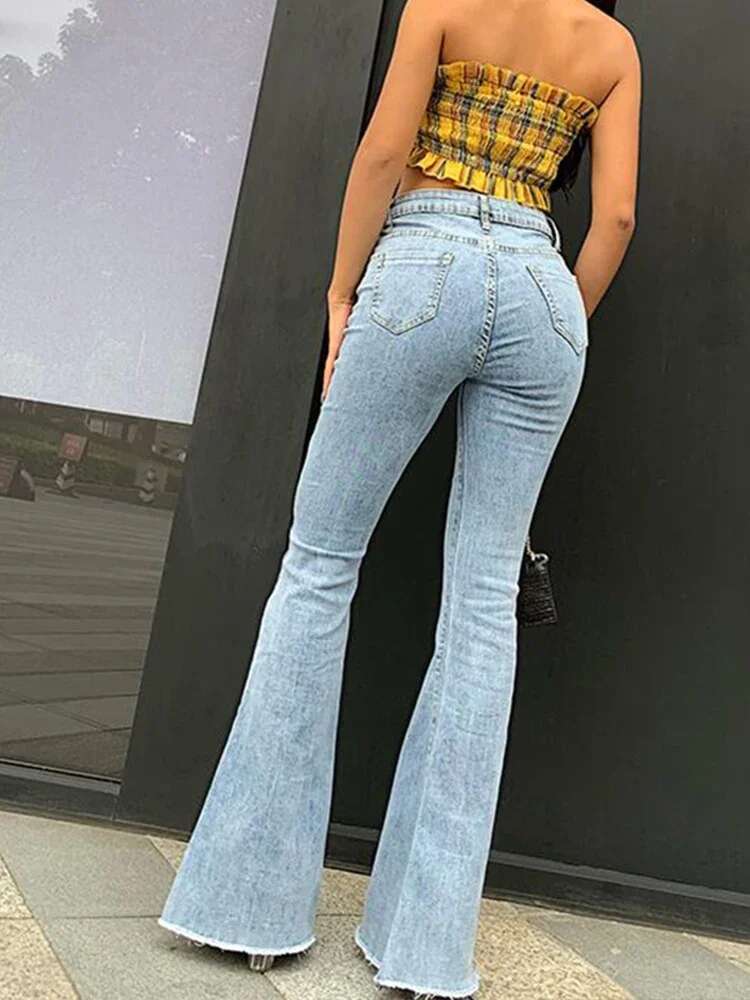 Flare Pants Women Vintage Denim Women High Waist Fashion Stretch Tall And Thin Trousers Streetwear Retro Jeans