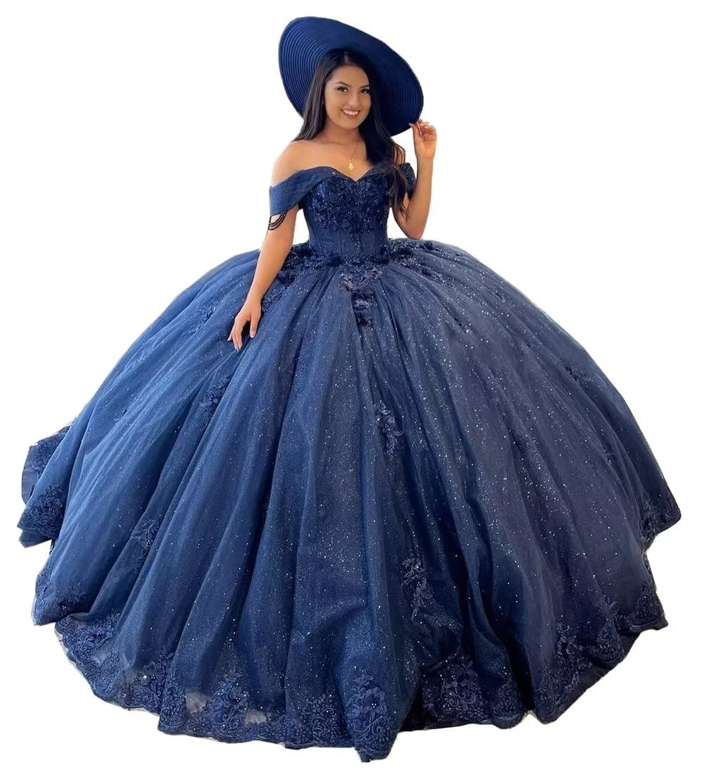 Ball Gown Quinceanera Dresses Beading Appliques Off the Shoulder V-Neck Lace-up Plus Size Sweet 15 16 Princess Birthday Party Gowns Vestidos De 15 Ano