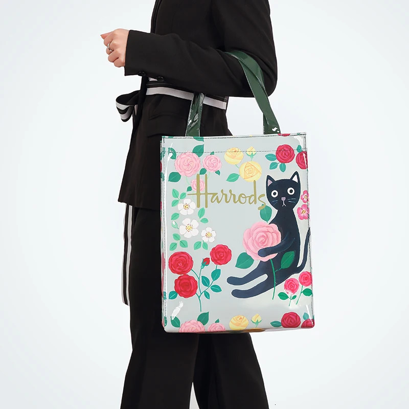 London Style PVC Reusable Shopping Purses Large Eco Friendly Flower Womens Tote Shopper Bag Summer Waterproof Beach Handbag 250314