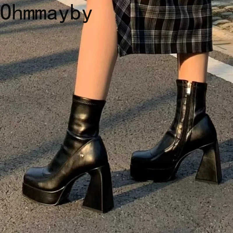 Square High Heel Wen Wern Cowgirl Boots Fion Side Zippers Shoes Autumn Winter Ladies Elegant Platform Short Booties Z250304