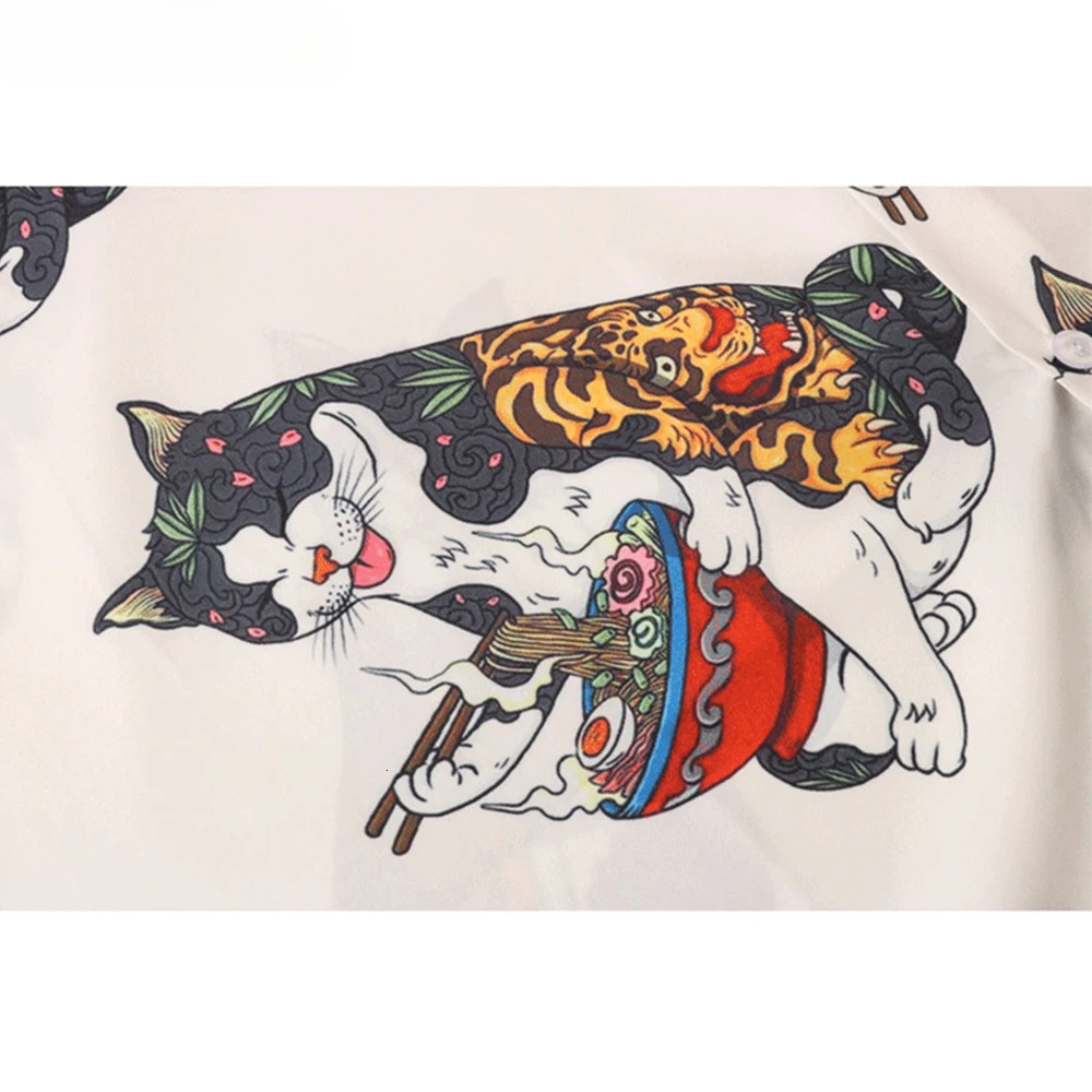 New Cat Collar Short Sleeved Men's Niche Designer Printed Shirt 2025 Summer High-quality Men's Hawaiian Retro Casual Shirt Men's Breath