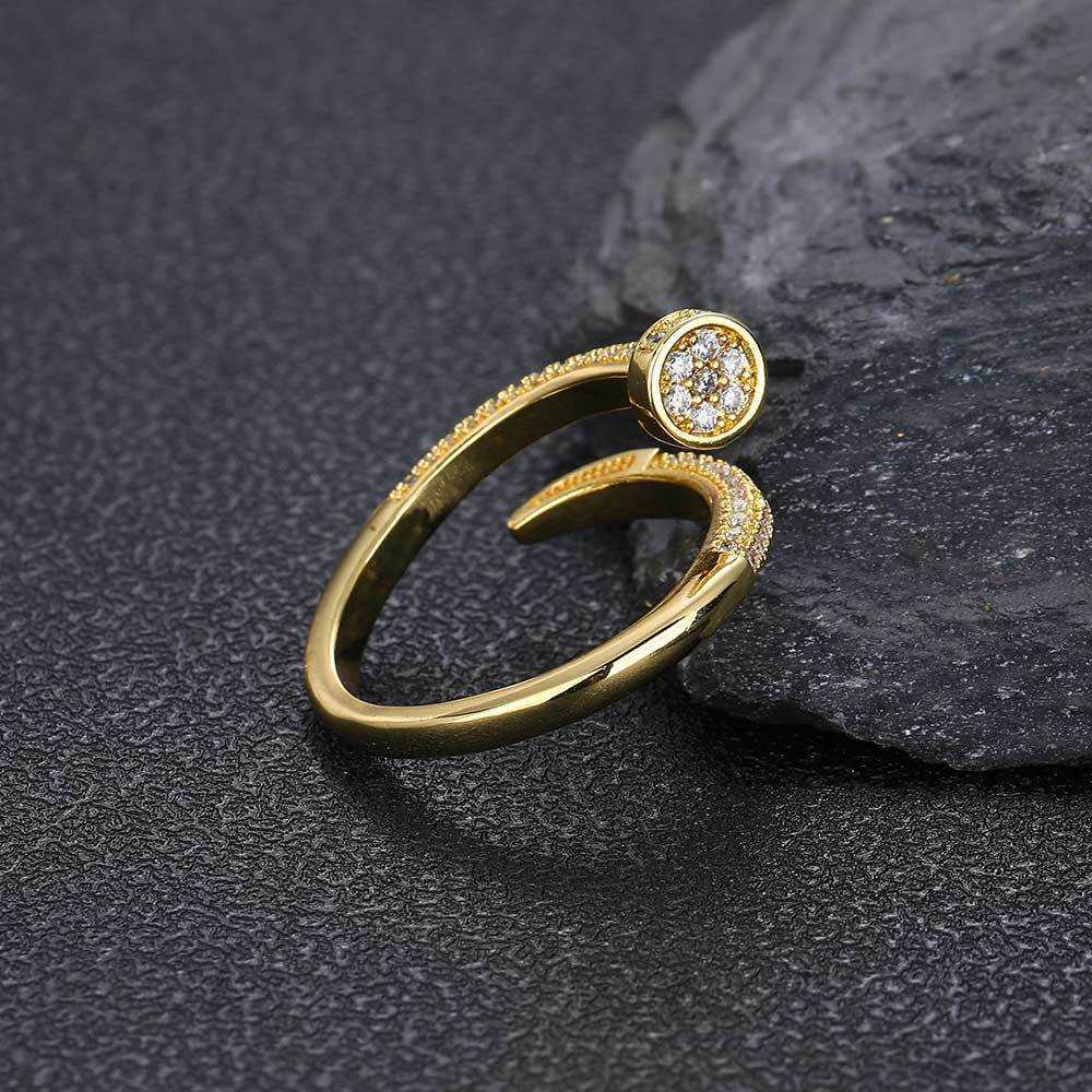 Couple Rings New nail ring copper inlaid zircon versatile trendy brand mens and womens hip-hop ring H25303