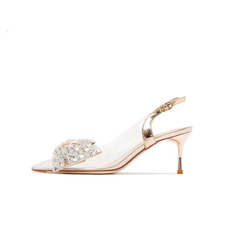 New Pointed Toe Stiletto PVC Rhie Bow Decoration Fashion Ladies Shoes Sexy Elegant Wedding Banquet Party High Heels