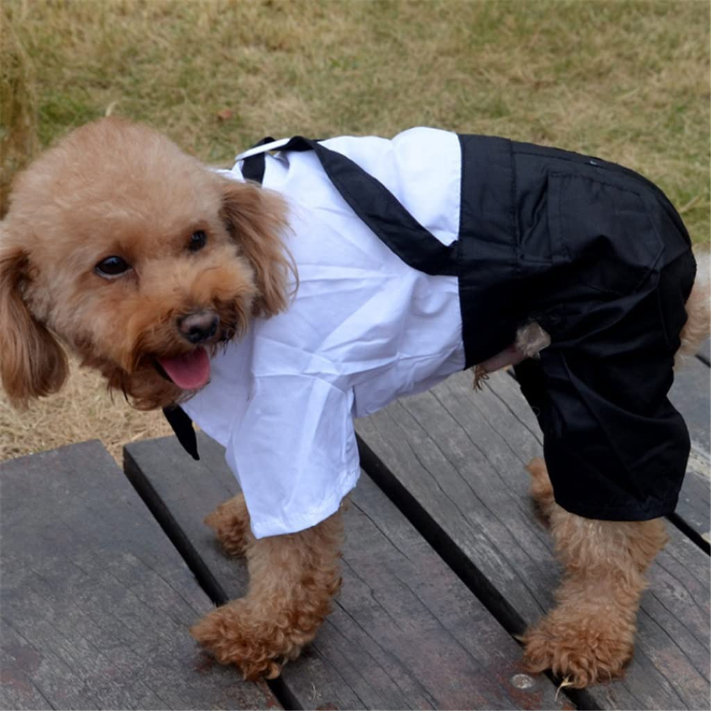 Stylish Dog Tuxedo Suit Prince Wedding Costume White Black Formal Tuxedo with Bowtie Puppy Clothes Dog Jumpsuit for Small Dogs