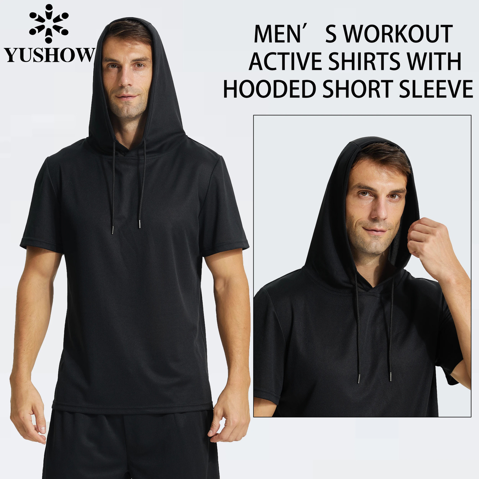Mens Workout Hooded Shirts Short Sleeve Muscle Fit Gym Running TShirts Sweatshirt 250304