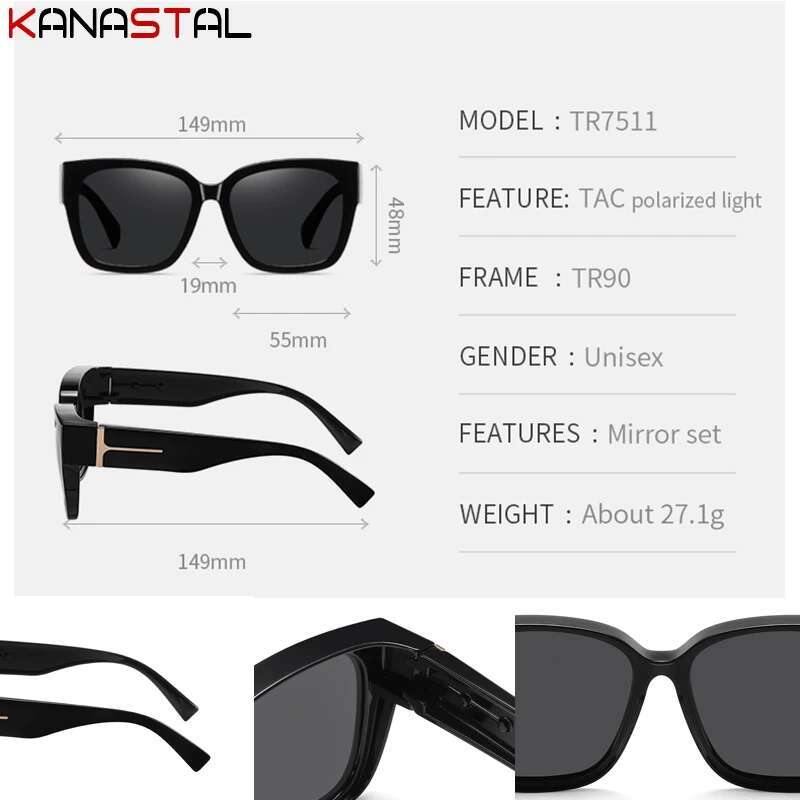 Women Polarized Sunglasses Men UV400 Night Vision Sun Glasses TR90 Big Eyeglasses Frame Driving Beach Anti Glare Shade Eyewear