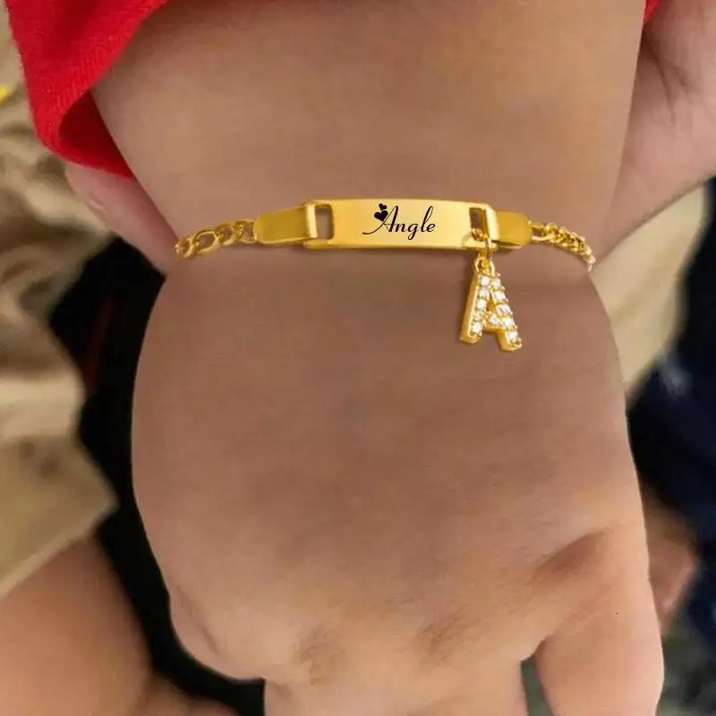 3UMeter Custom Name Bracelet Engraved 26 Letter Zircon Stainless Steel Jewelry 18k Gold Figaro Chain Birthday Gift Baby 250304