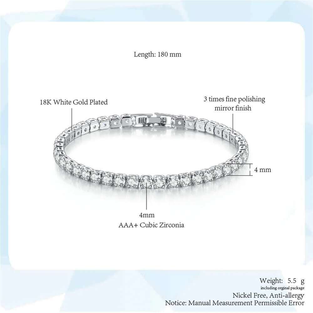 Colorful Zircon Tennis Bracelet Bangle for Women Sier Color 4mm Rainbow Crystal Hand Chain Jewelry Friend Gifts H027-M