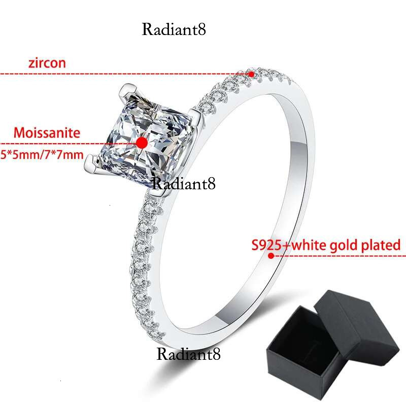 Smyoue Real 1-2CT Princess Cut Moissanite for Women Sparkg Gemstone Engagement Wedding Ring S Sier Plated Pt950 GRA