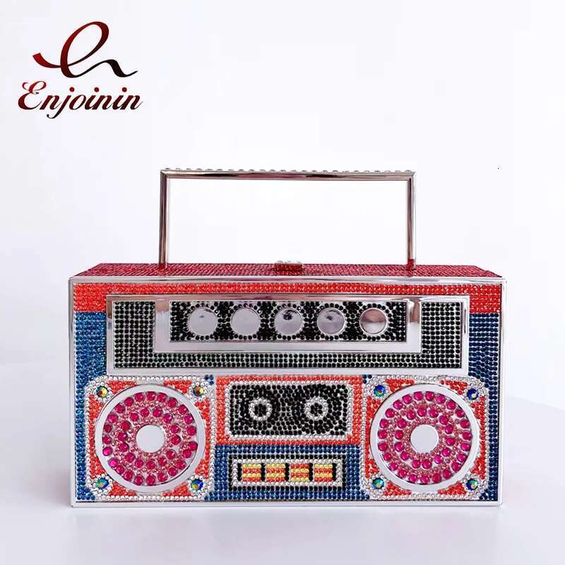 Dia Radio Shape Party Evening Clutch For Wedding Metal Handle Designer Purse And Handbags Chic Chain Shoulder Bag