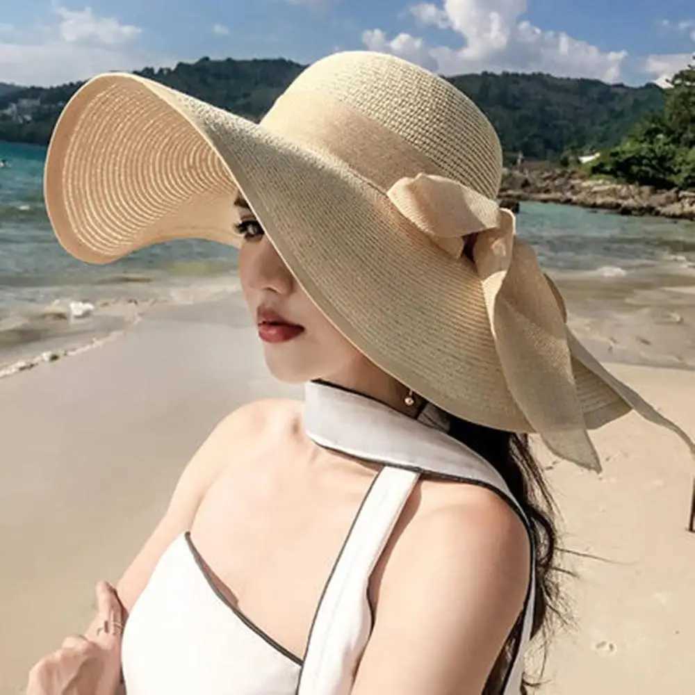 Outdoor Seaside Womens Fashion Big Bow Brimmed Sun Protection C Folding Str HatXJ250304