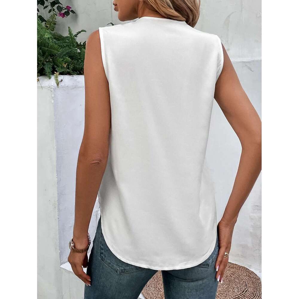Small Elegant fashion V-neck sleeveless color contrast fine edge casual women's vest shirt