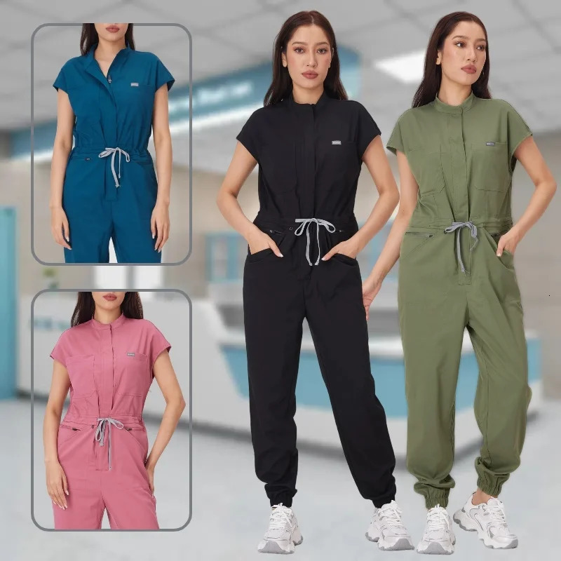 Wholesale Apparel Scrub Uniform Women Short Sleeved Scrubs Jumpsuit Hospital Clothing Uniforms with Pocket 250304
