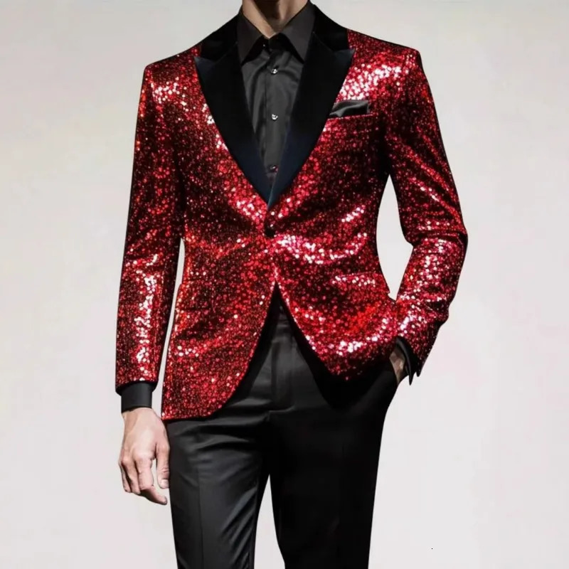 Mens Sequined Suit Party Wedding Show Dress Club Jacket 250304