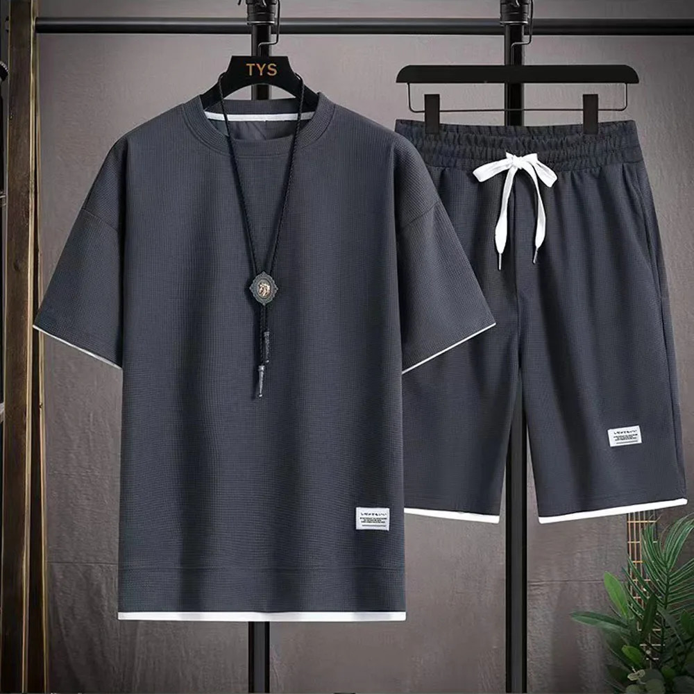 Mens Two Piece Set Linen Fabric Casual T-Shirt And Shorts Set Mens Sports Suit Summer Fashion Short Sleeve Tracksuit Men Suits 250303