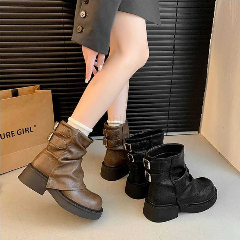 Wen Shoes Spring Autumn Cool Girl Thick Soled British Style Knight Boots Designer Versatile Antiskid High Boots Zapatos Mujer Z250304