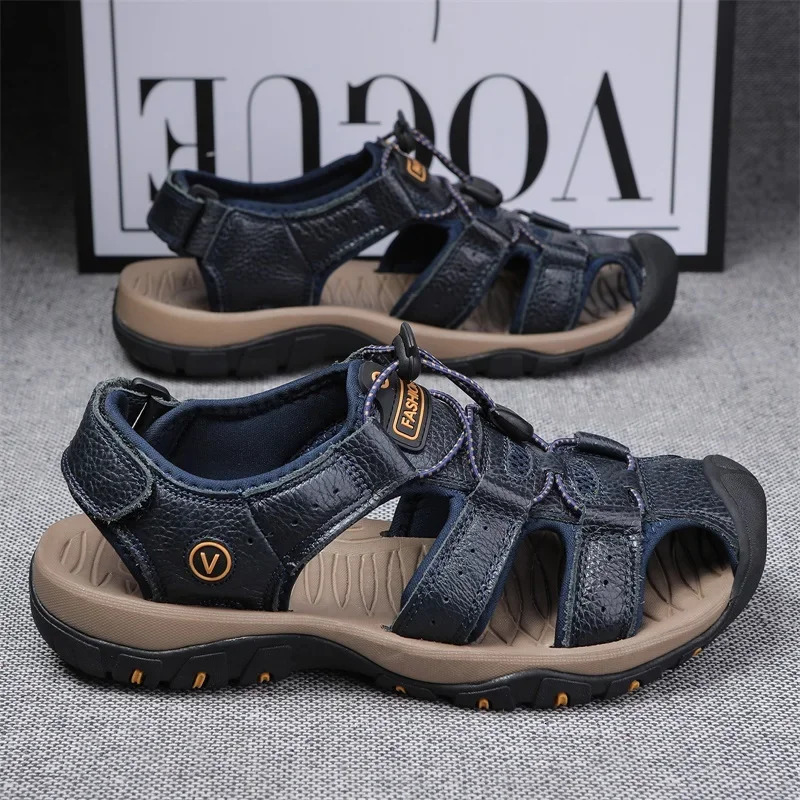 Summer Mens Sandals Outdoor Non-slip Mens Beach Sandals Handmade Genuine Leather Mens Shoes Fashion Men Sneakers 250303