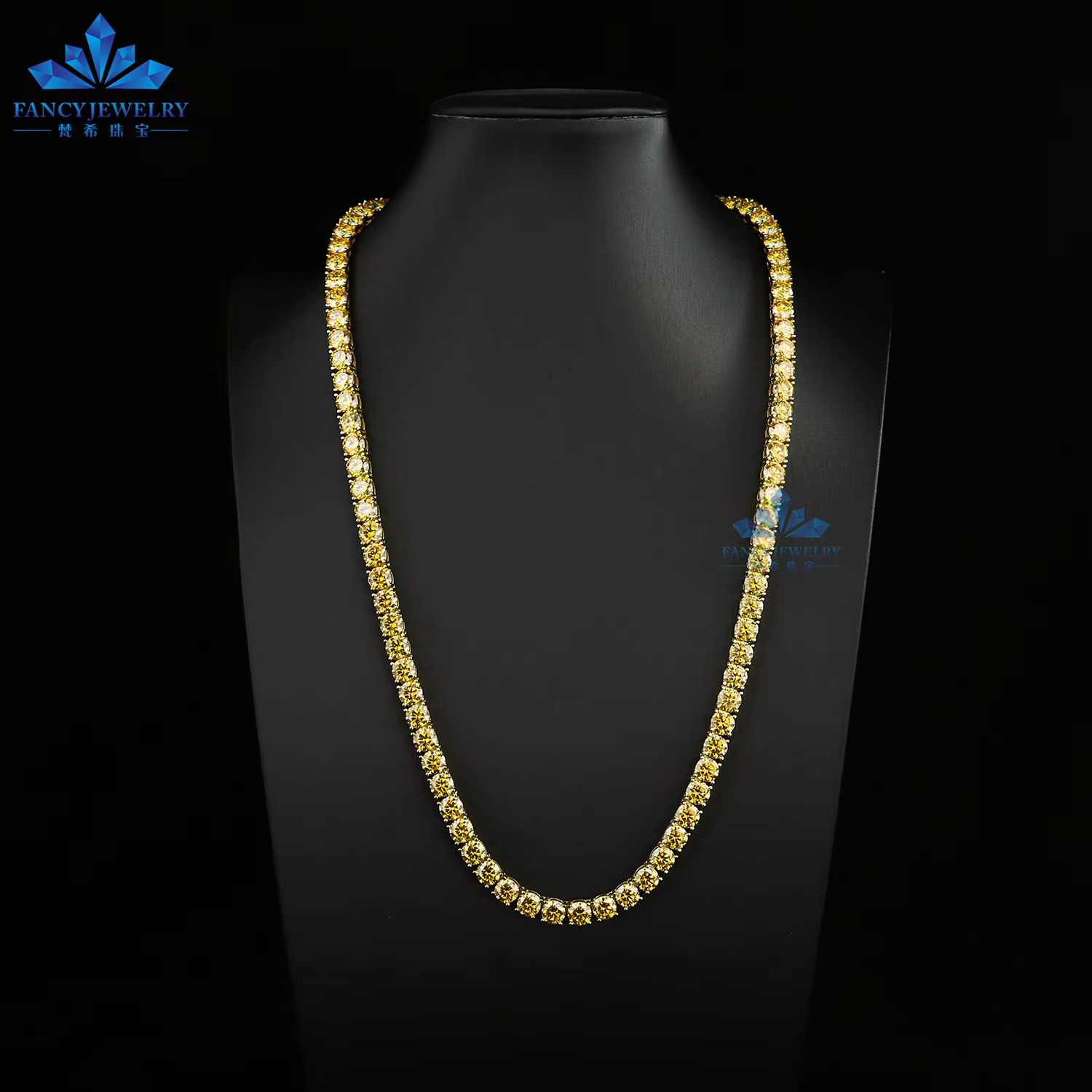 Shining Charm Necklace 100% Sier Gold Plated Yellow Green Colored Moissanite Tennis Chain Engagement Gift