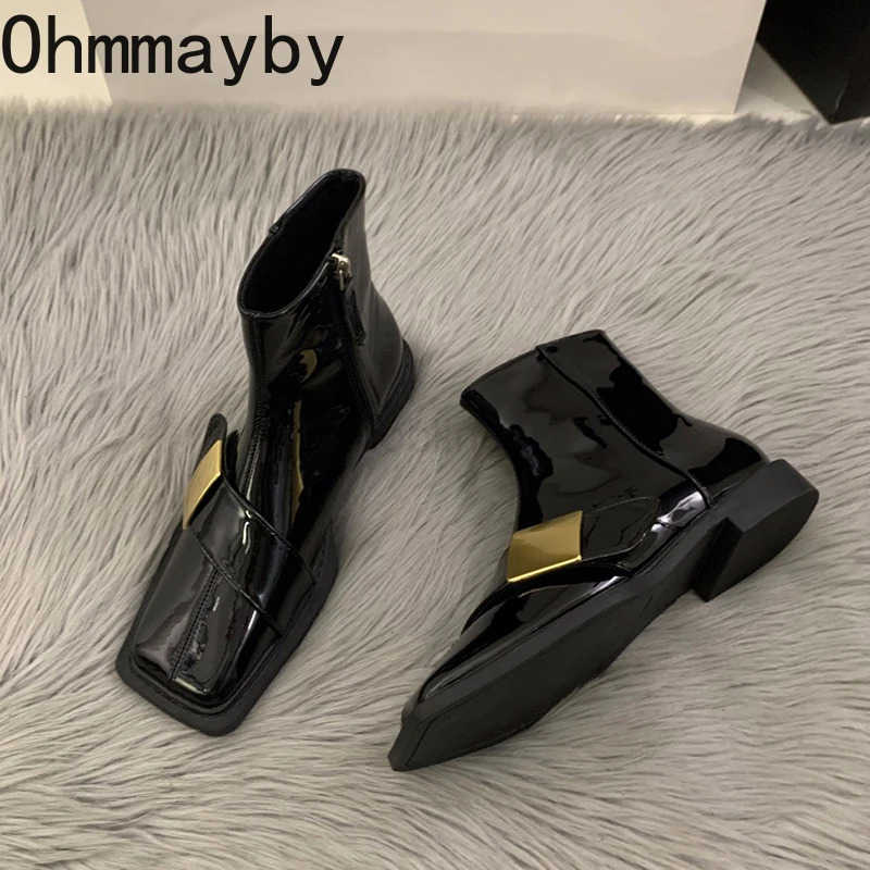 Designer Vintage Wen Ankle Boots Fion Square Toe Shoes Spring Autumn Flats Ladies Short Booties Z250304