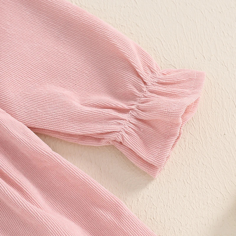 Sweet Kids Baby Girls Long Sleeve Corduroy Princess Dress Autumn Mock Neck Ruffled Children Clothes 250303