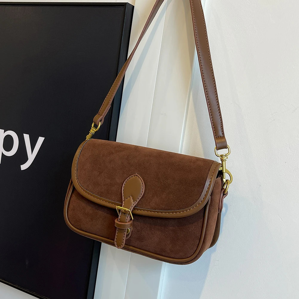 Suede Crossbody Brown - Korean Retro Square Shoulder Bag For Women, Casual Hot Everyday Style - Women,