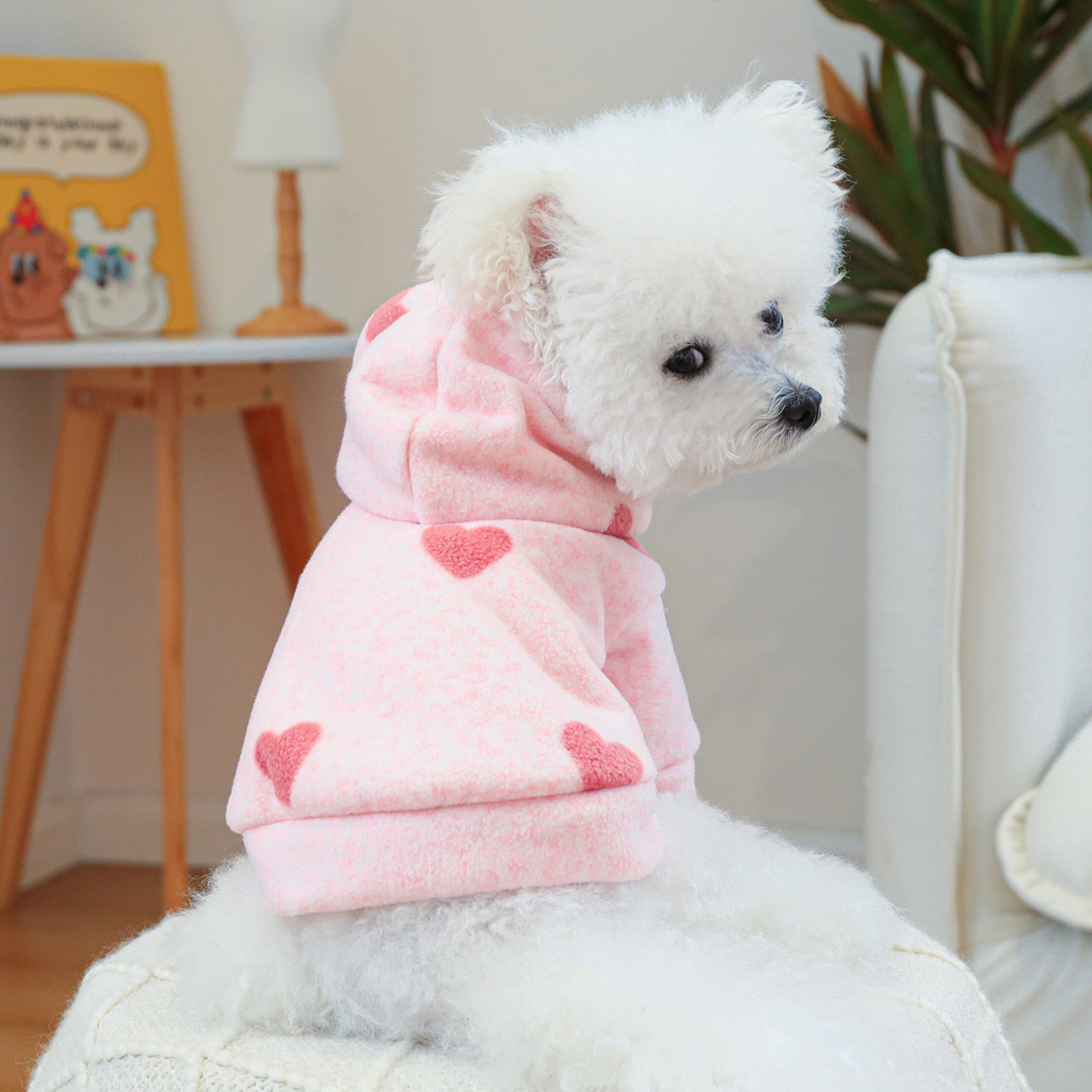 1PC Pet Clothing Cat Spring and Autumn Thin Velvet Pink Heart Sweater Hat Coat Suitable for Small and Medium sized Dogs