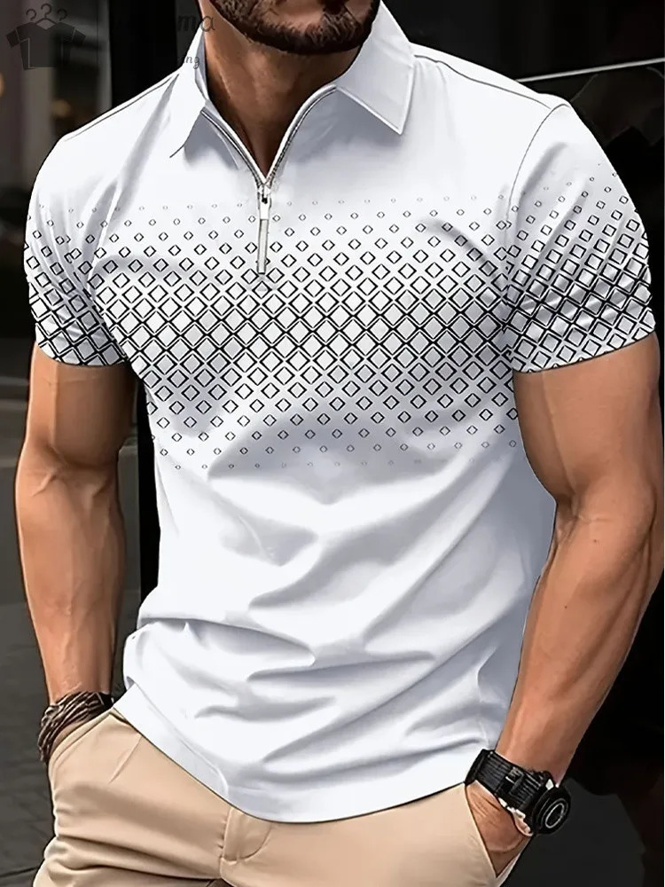 Men Polo Zipper Polo Shirt Solid Golf Tops Daily Outdoor Tees Business Casual Style Shirts Loose Oversized Men T-Shirt Clothing 250304