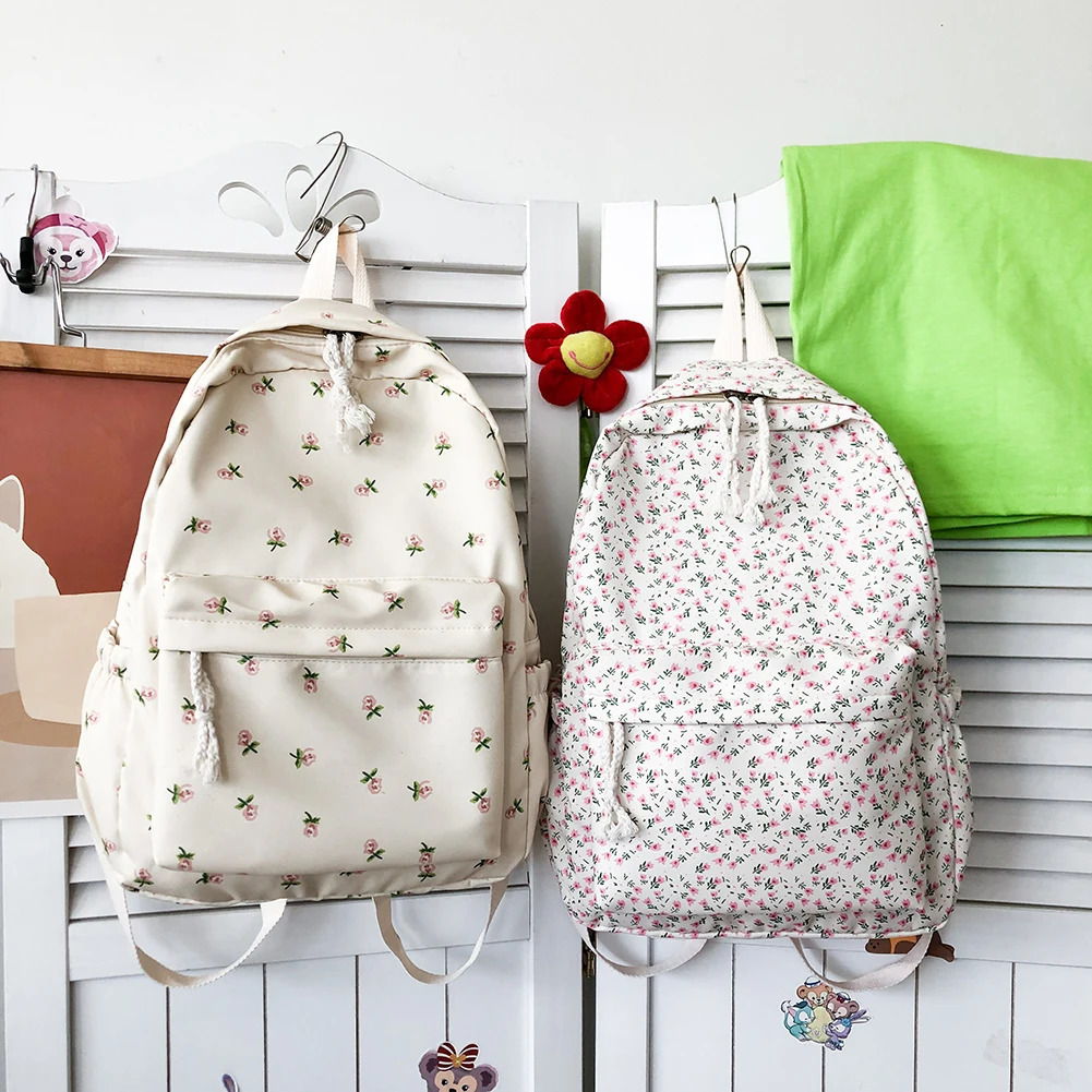 Ship from US Women College Student Backpack Large Capacity Simple Floral Adjustable Strap Travel Laptop Rucksack Teenage Girl Bag 250304FBB