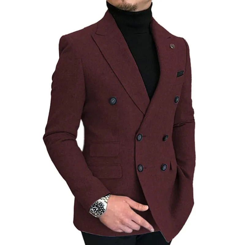 1 Piece Mens Suit DoubleBreasted Notch Lapel Tweed Wool Blazer Regular Fit Jackets For Wedding 250225
