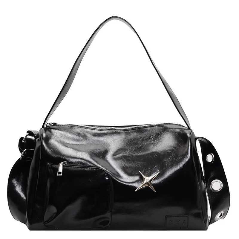 Brand Designer Oil PU Leather Womens Shoulder Bag Retro Crossbody Bag Large Capacity Pillow Bowling Handbag Y250303