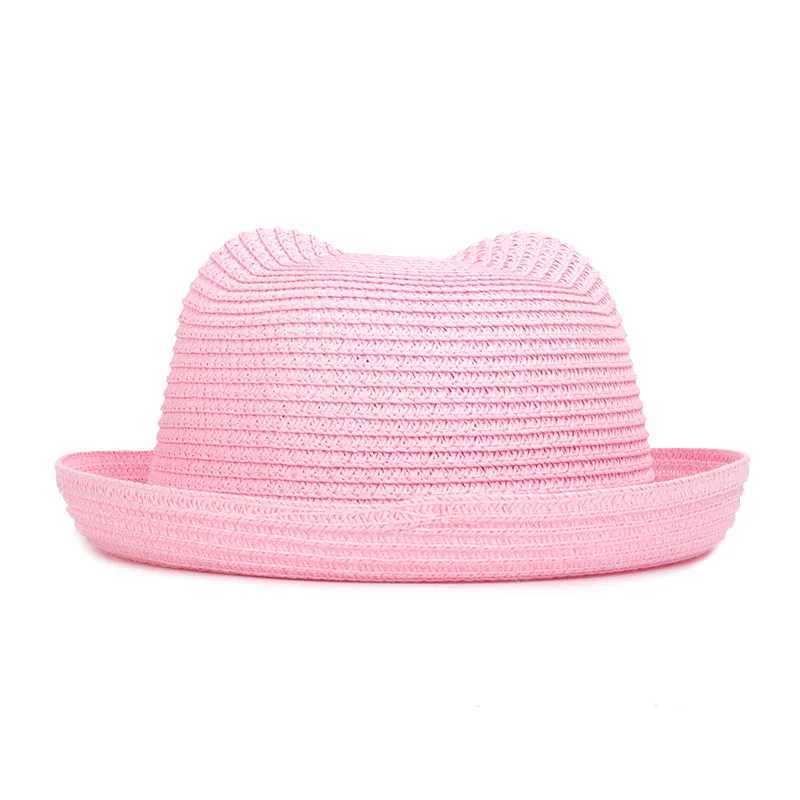 Two Design Children Str Per Sun Hat Cute Ears 2-5 Years Boys Girls Summer Plain Beach Hat Brown Khaki Ivory Orange YellowXJ250304