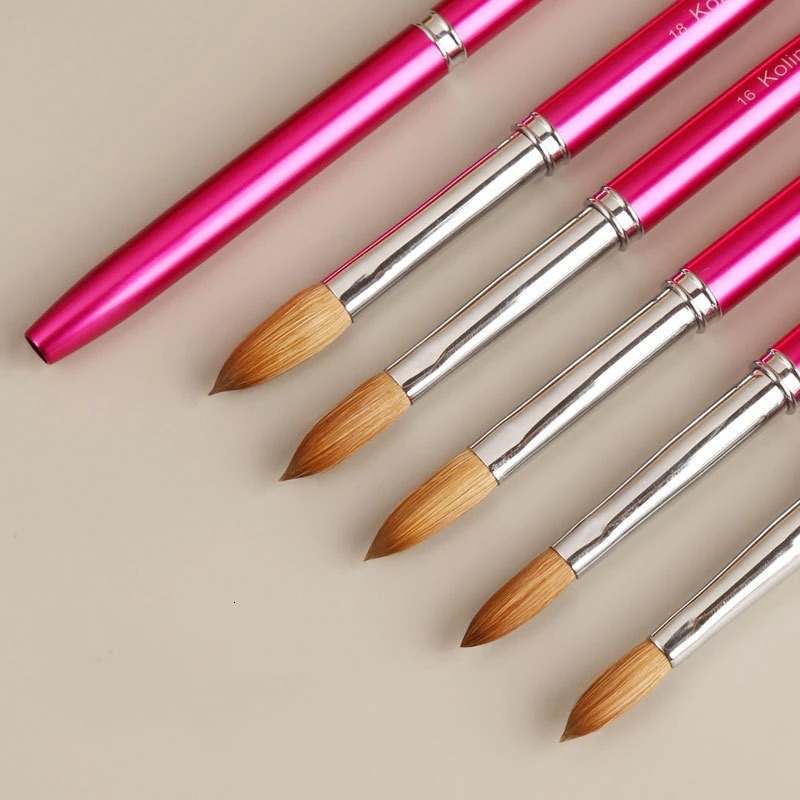 Kolinsky Acrylic Nail Art Brush Wood Handle Nail Art Mink Brush Gel Builder Nail Tools Manicure Brush Drawing Tools Size 8-18 250304