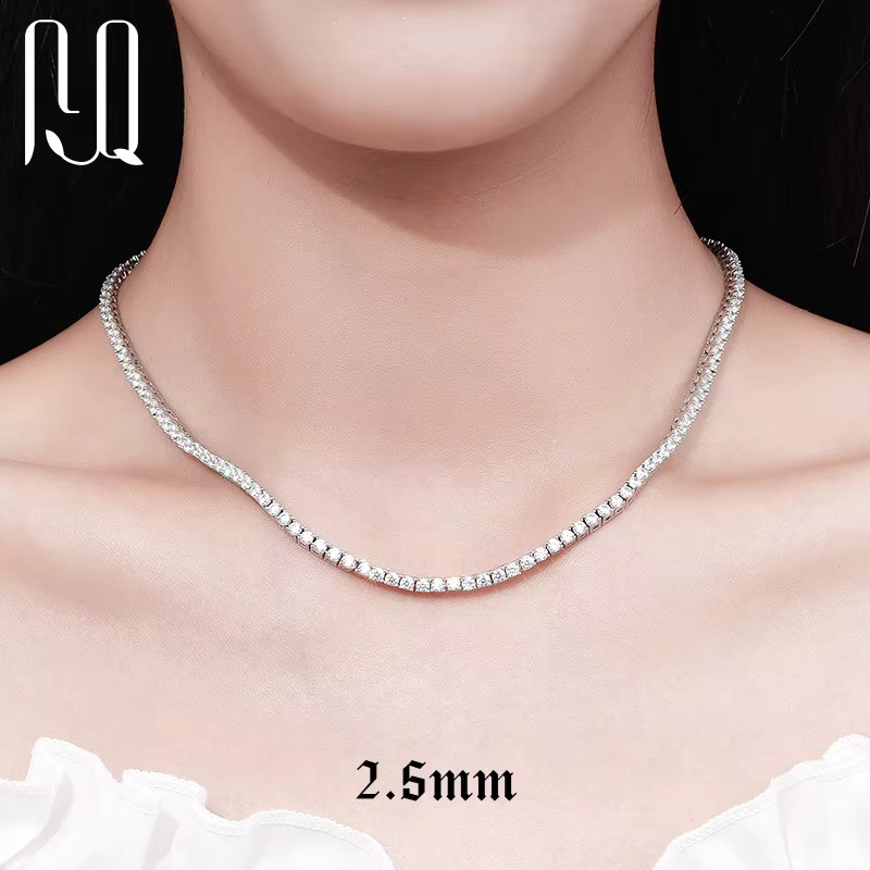 PYQ 2.5mm 3mm 4mm Vvs Tennis Chain S Sier Moissanite Necklace for Women White Gold Plated Jewelry