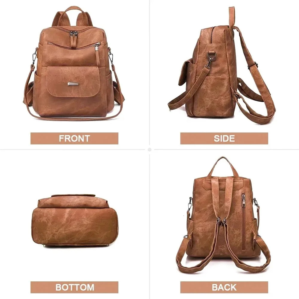 Ship from US Backpack Purse for Womens Waterproof PU Leather Backpacks Handbags Ladies Casual Shoulder Bags Brown 250304FBB