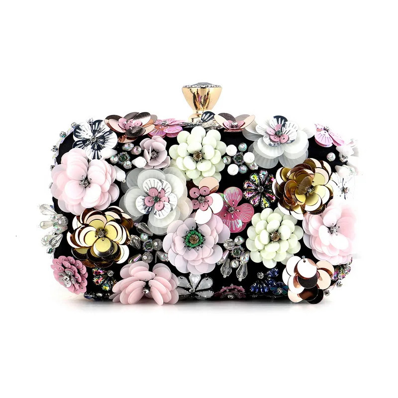 Fashion Women Bags Flower Diamonds Embroidery Small Clutch y Lady Handbags Evening Arrival Chain Shoulder Purse 250303