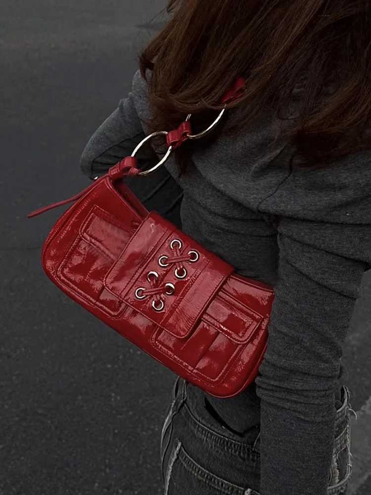 New Trendy High-end Strap Underarm Bags For Women Spicy Girl Metal Ring Crossbody Shoulder Bag Commuting Versatile Red Handbag Z250303