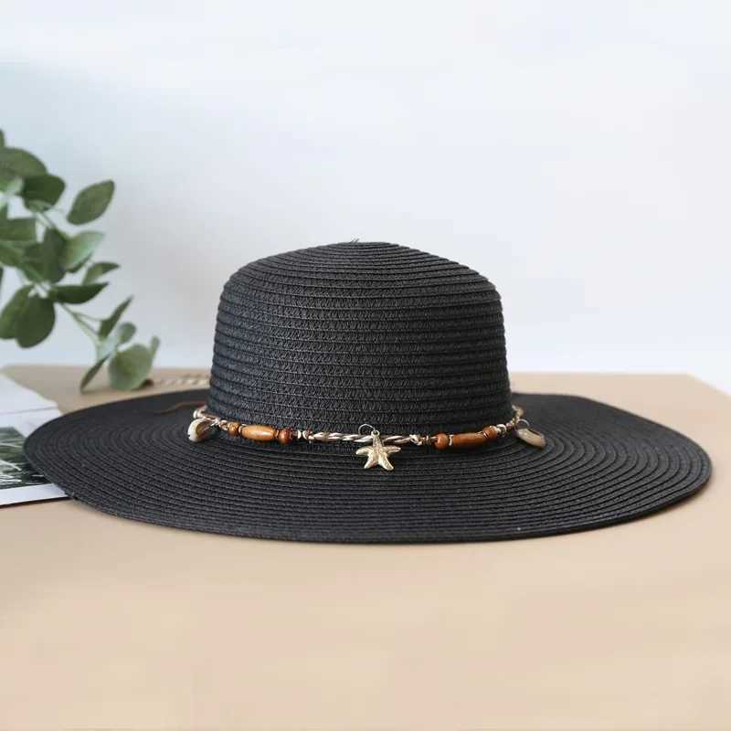 Summer Shell Str Hat Beach Korean Seaside Large Brim Outdoor Sun Protection Sun Hat Bohemia Vacation Foldable Str HatXJ250304
