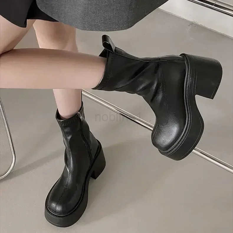 Platform Ankle Boots For Wen Fion Side Zippers Short Boots Fem Elegant Square High Heel Wens Mordern Botties 2024 Z250304
