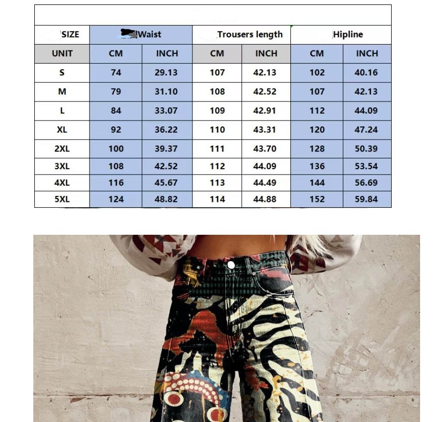 Women's Pants Thin imitation jeans wide leg 3D printing trend
