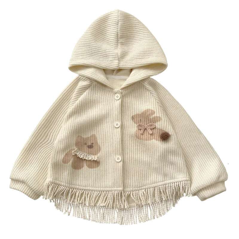 Ddmyshoesvip Children Spring Knitwear Cardigan Cotton Cartoon Tassel Hem Kid Coat Korean Long Sleeve Hooded Outerwear For 1-6Y Girl