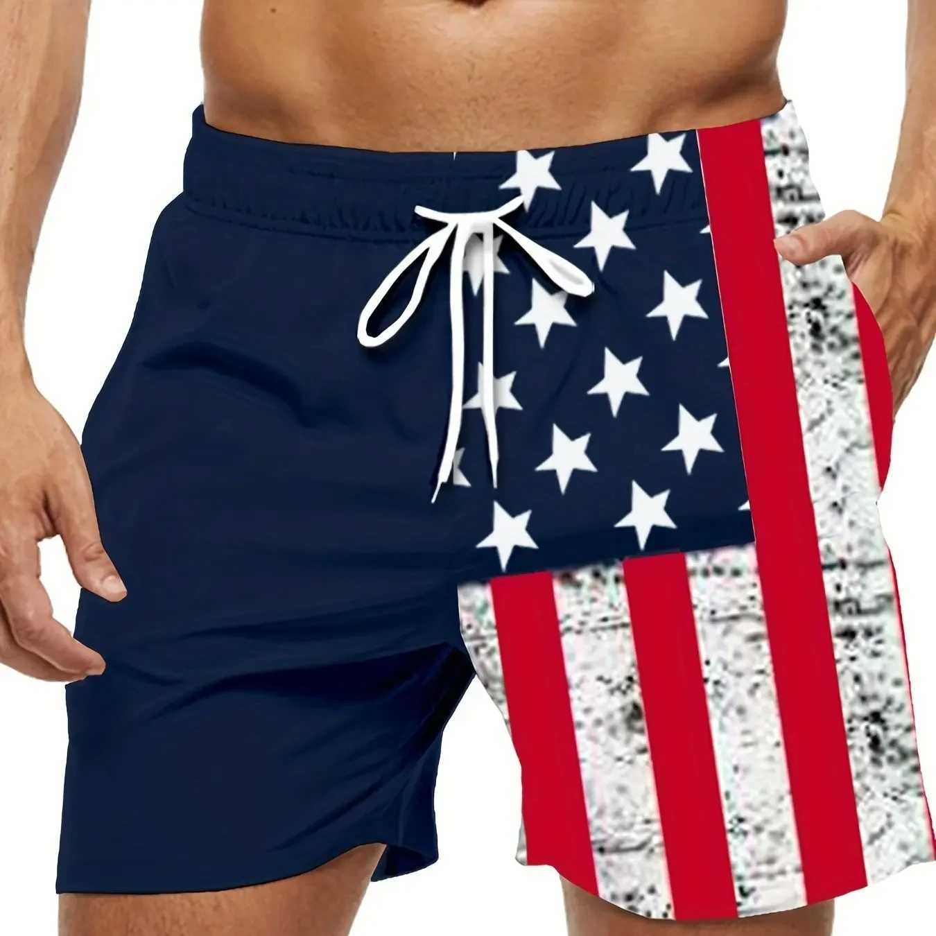 American Flag Print Swimwear Shorts Summer Mens Beach Shorts Breathable Short Quick Dry Sport Shorts Joggering Men Short PantT250304