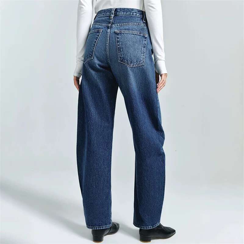 Women's Jeans New High Waisted Slim Fit Women's For Summer 2025 Retro Washed Pure Cotton Straight Wide Leg Pants