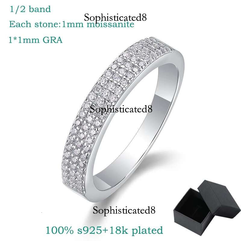 Smyoue 1/1.2/1.5mm D Vvs1 Moissanite Rings for Women 1/2 Full Eternity Bands S Pure Sier Plated Hip Hop Party Jewelry