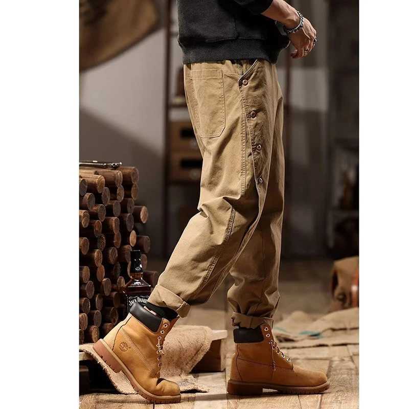 Winter loose casual fully matched retro checkered pants mens elastic waist button cotton sweater mens pantsXJ250303