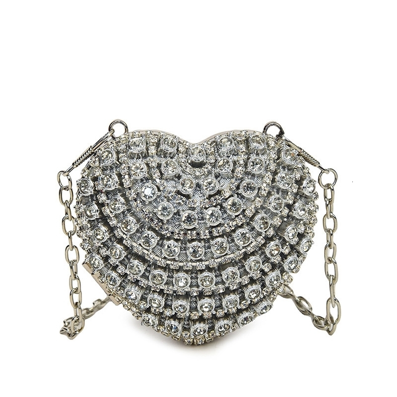 y Mini Diamond Inlay Heart Shape Crystal Clutch Purse Stones Evening Wedding Party Shoulder Bag Handle Rhinestone Handbags w250303